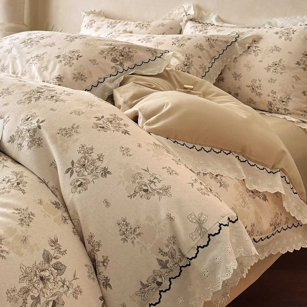 加厚全棉磨毛四件套100%纯棉A类公主风秋冬款床单床上用品三件套