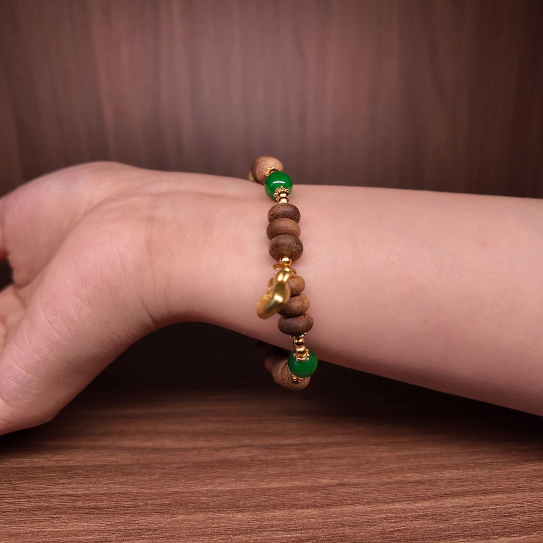 沉香【金缕翠】定制diy 0.8算盘珠单圈海南绿棋楠手串（多样性发一）