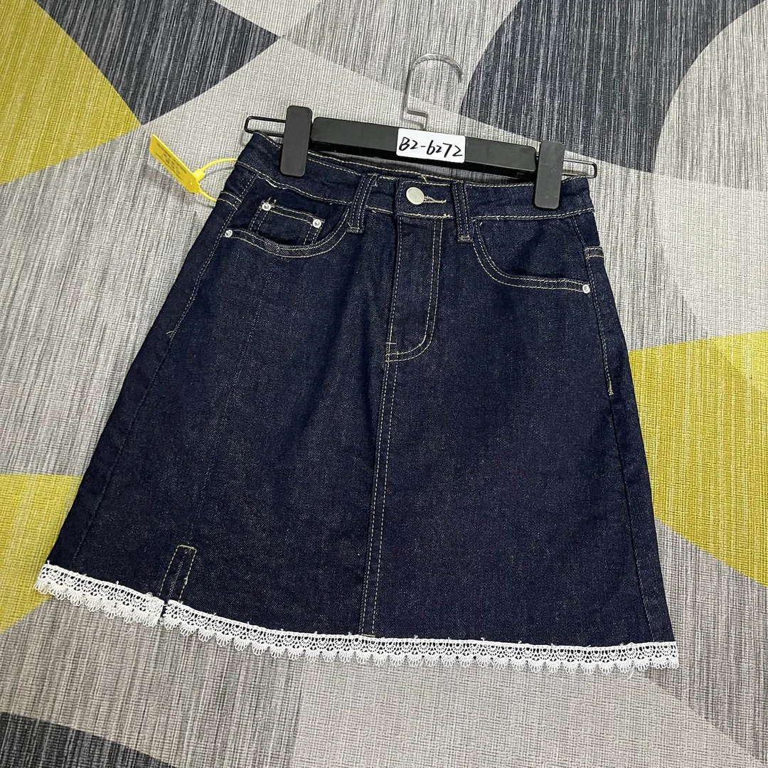 B2-6272 单宁蓝小众个性小A版花边开叉短裙 高弹（不退换）