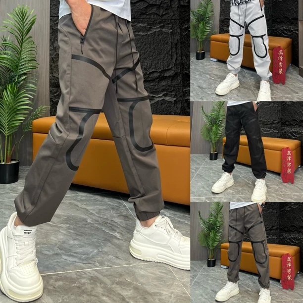 秋款上新拼接时尚纯色休闲裤卫裤修身束脚裤裤子K252