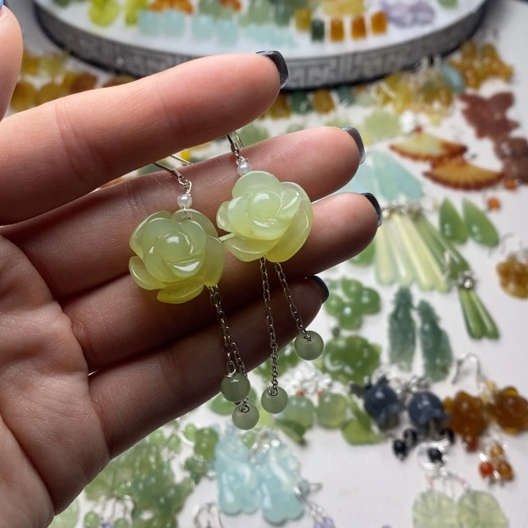 蛇纹石玉合金耳饰/颈饰