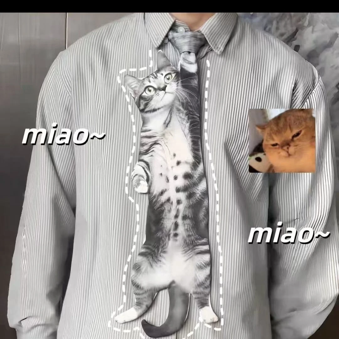 【脖子上长猫了~】猫咪领带创意小猫图案印花领巾趣味设计感领结