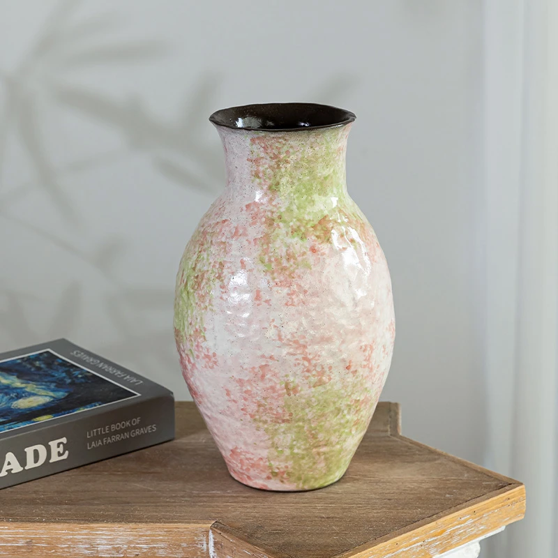 【云舍甄选】景德镇手工陶瓷花瓶粉黛油画风家居空间美学复古摆件