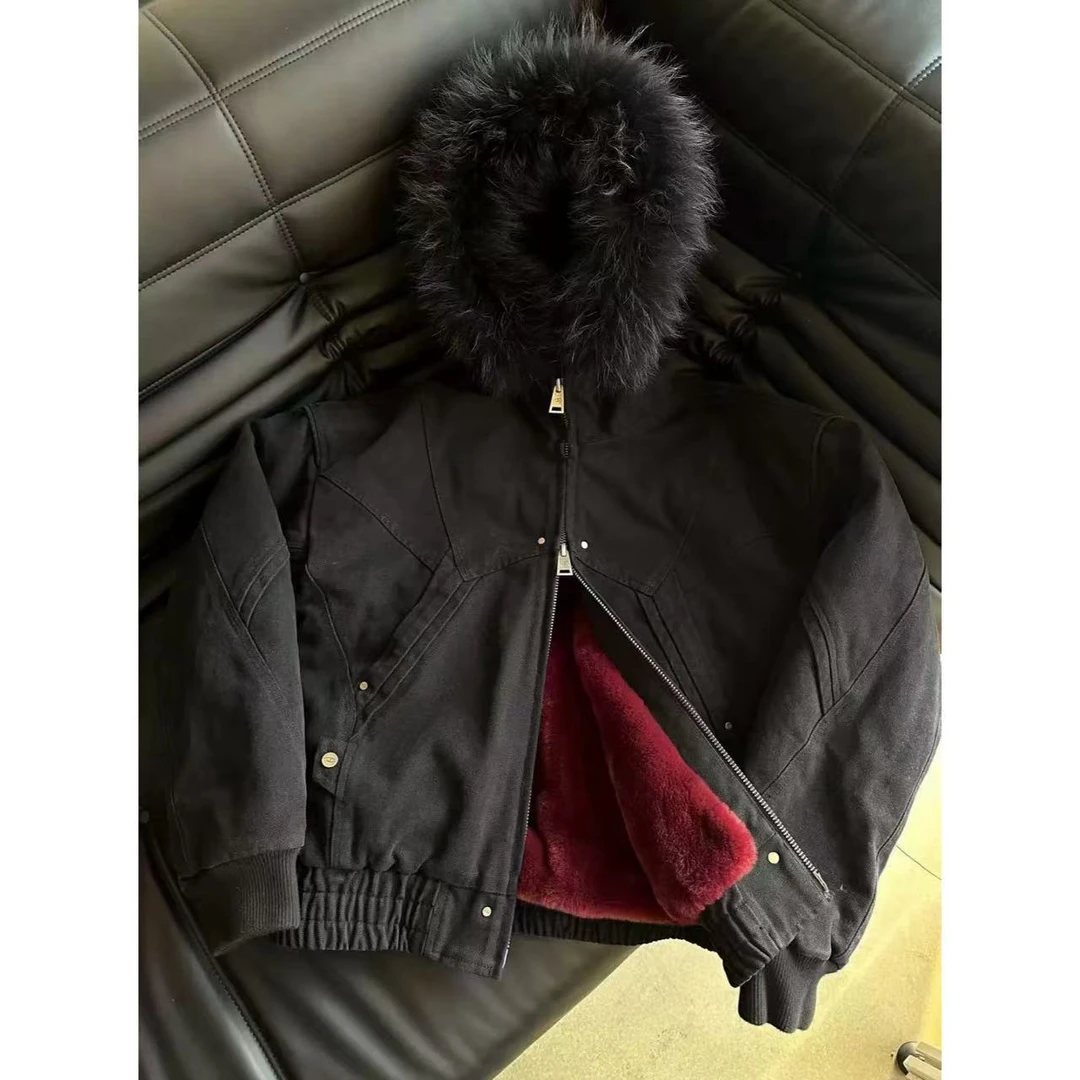 座山雕二代加绒加厚外套男cleanfit重磅帆布水洗棉服夹克