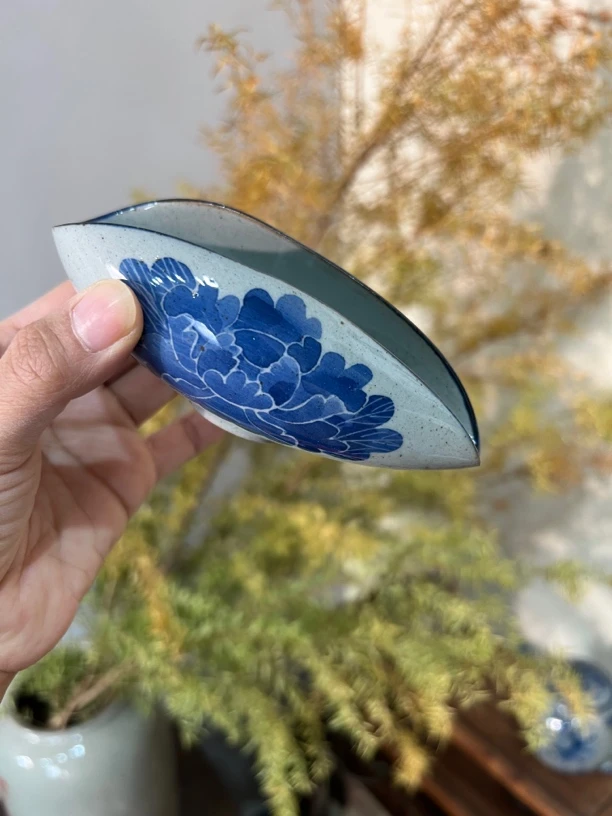 【近山古美】手绘高温釉下蓝牡丹茶则高温手绘