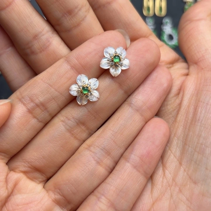 翡翠银S925镶嵌耳饰