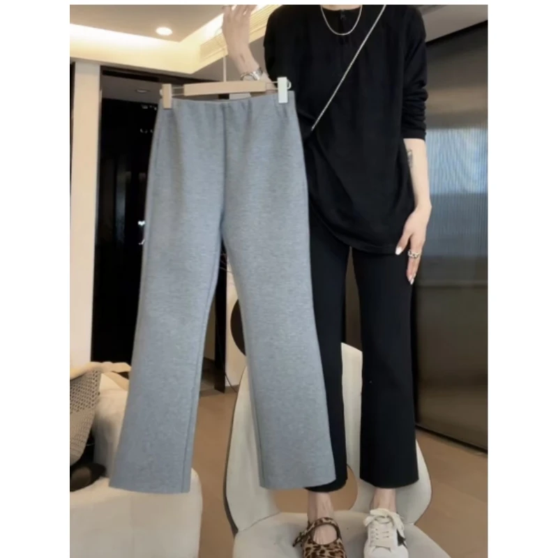 2025夏季新款九分休闲裤女韩版通勤百搭小个子高腰冰爽棉微喇潮裤