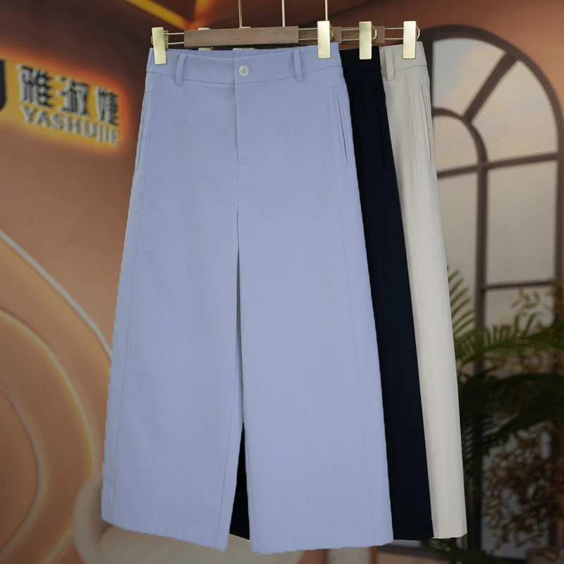 八分阔腿裤女夏薄款宽松显瘦显腿长时尚高腰休闲裤特舒棉小个子