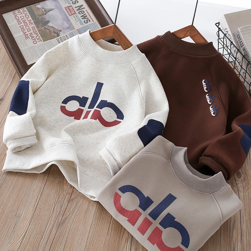 儿童奥粒绒保暖卫衣小童加绒休闲上衣男童秋冬洋气打底中大童加厚