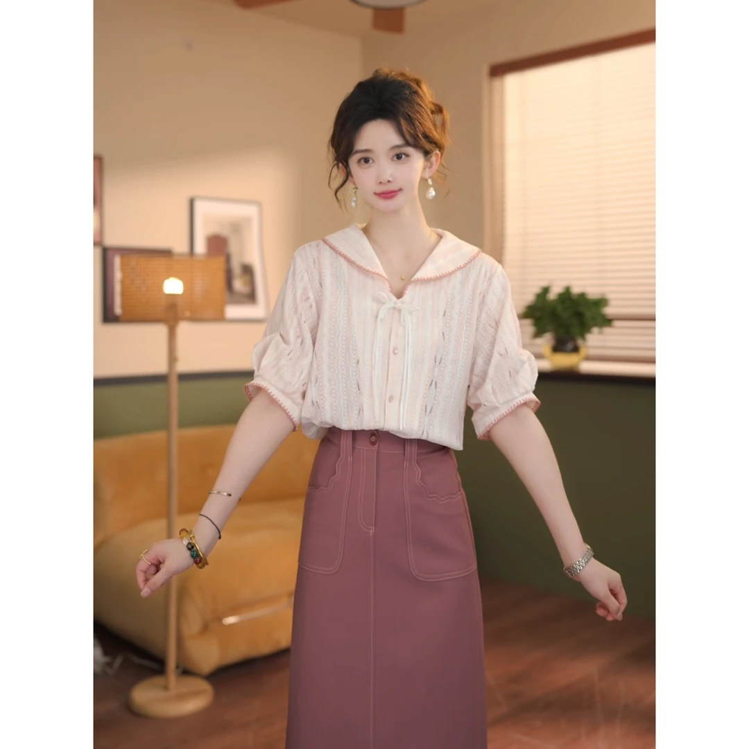 余紫绮【纸鹤语】 夏季宽松型短袖碎花通勤衬衫减龄ZE0706490