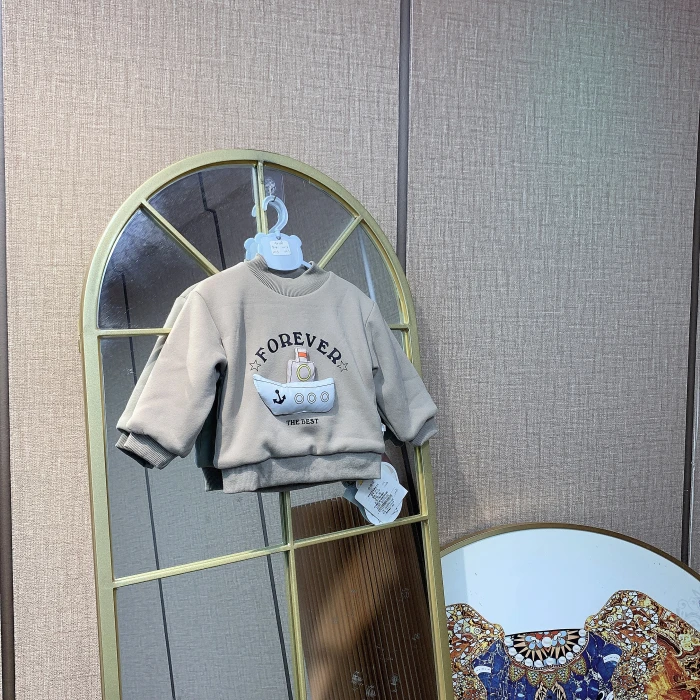 AV138    宝宝杏色圆领长袖双层卫衣    秋冬款