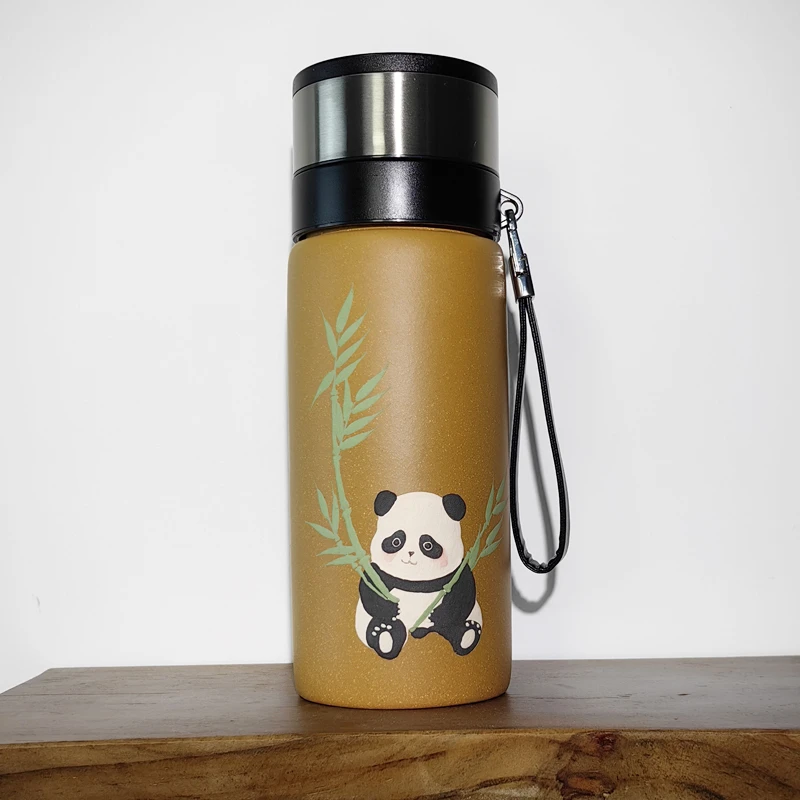 【熊猫】宜兴紫砂杯黄金段泥料紫砂杯茶滤水杯车载随行杯