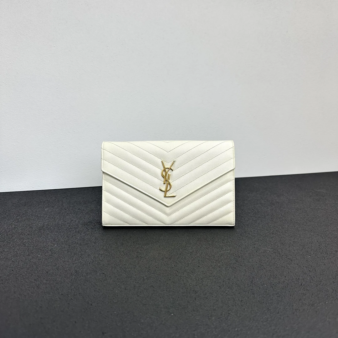 99新 YSL/圣罗兰 壹所奢品、YSL 信封 鱼子酱 中号 白金