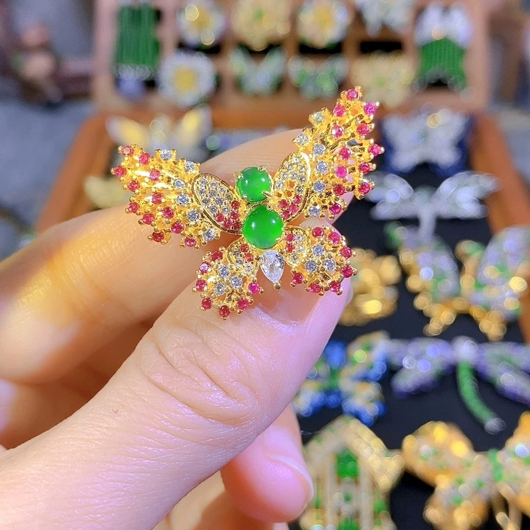 吊坠(不含链)银S925镶嵌翡翠