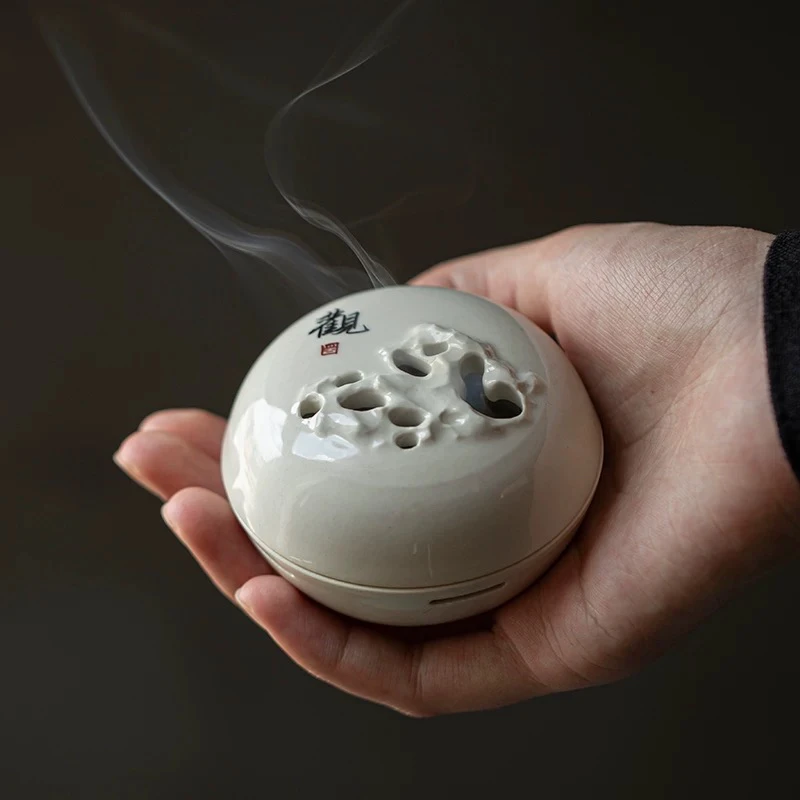 中国风陶瓷小香炉祥云香片盘香底座家用室内草木灰
