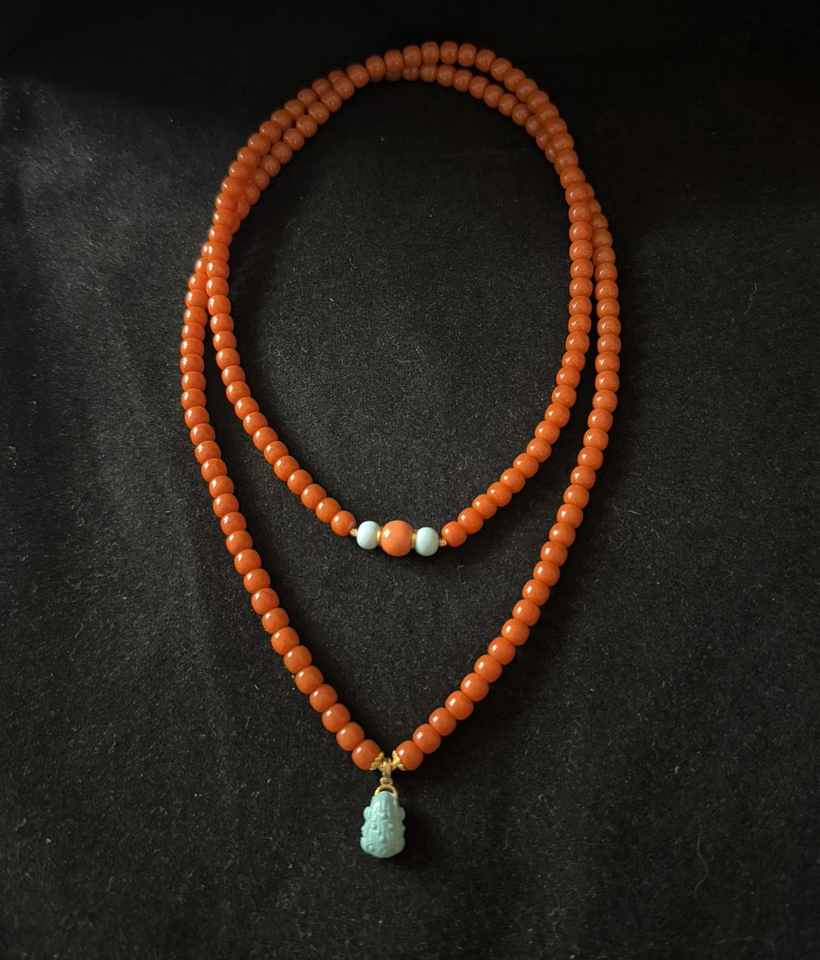 设计款南红绿松石金蟾多圈老型手串