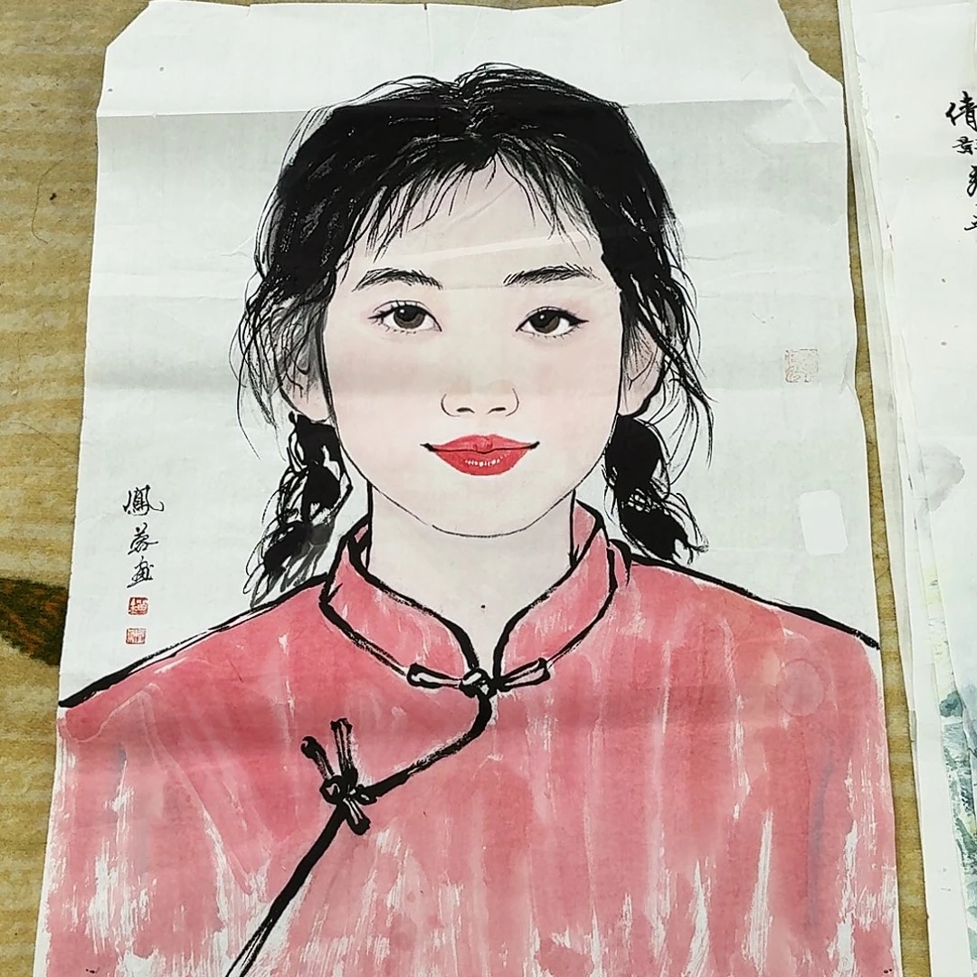 国画四尺三开人物画手绘微瑕