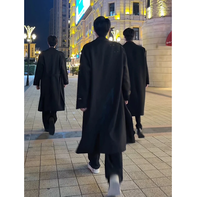 黑色巴尔玛肯风衣男中长款过膝克苏鲁文职大衣韩系高级感痞帅外套
