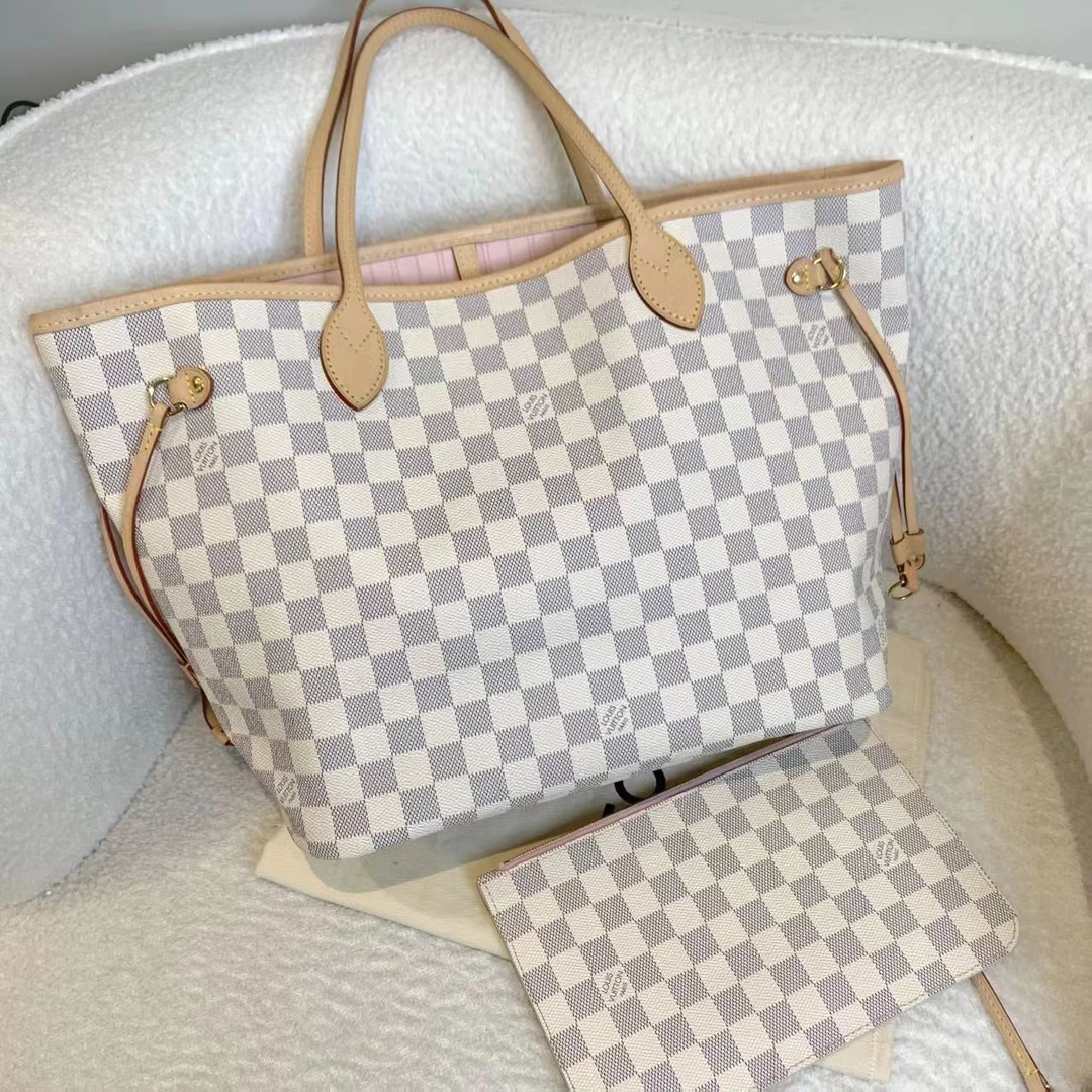 99新 LouisVuitton/路易威登 壹臻白棋盘格neverfull中号73680597