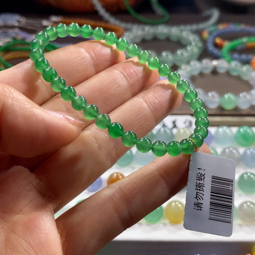 翡翠未镶嵌手链！主播强推！高冰满色翠阳绿卡5