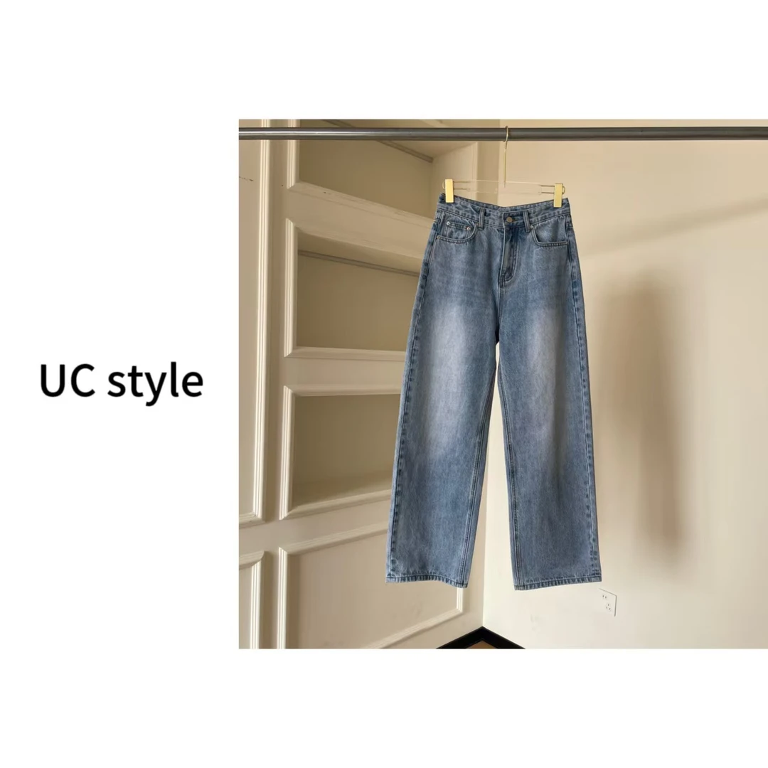 684240水洗简约宽松牛仔裤主播穿M码