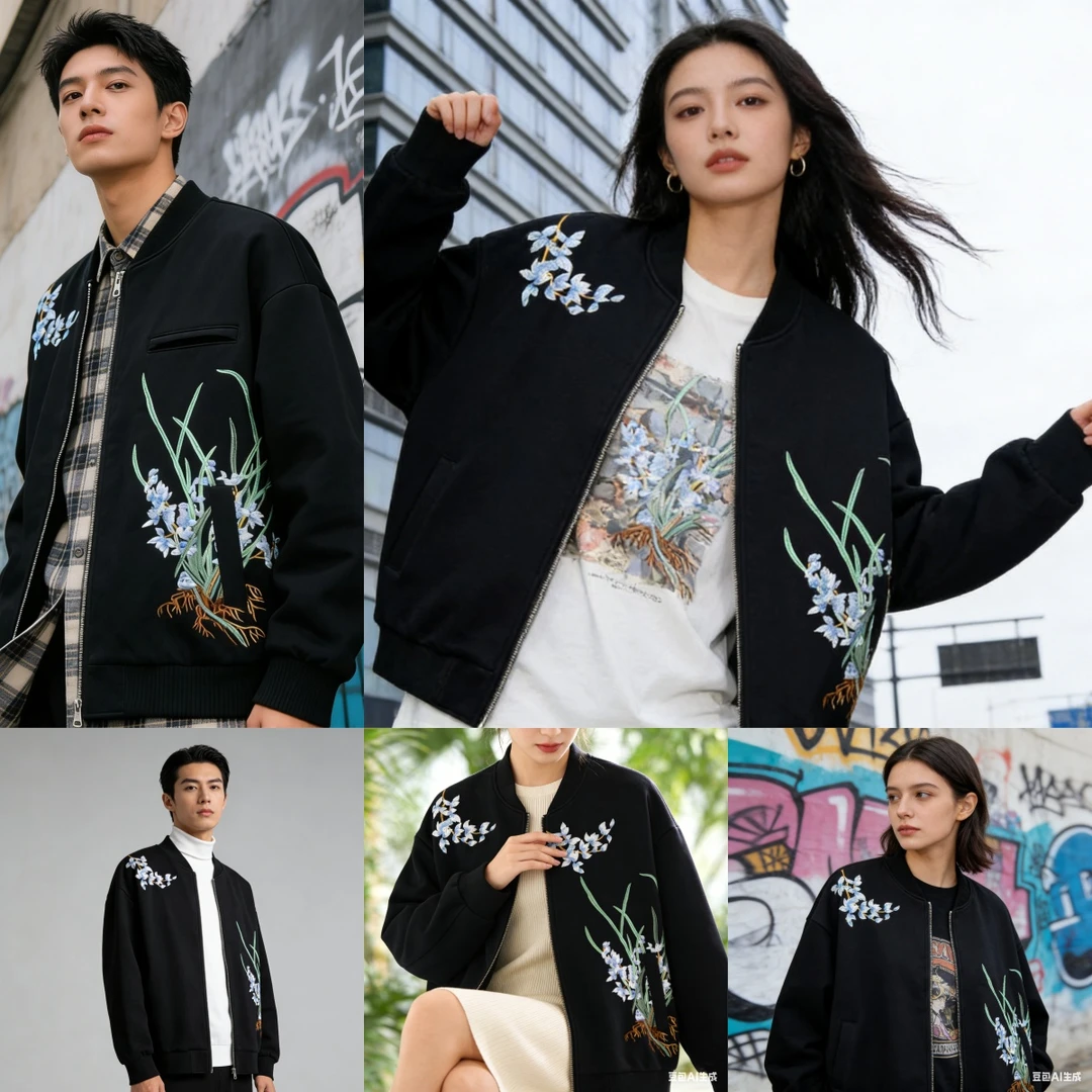 兰花刺绣潮牌出街不撞款男卫衣夹克棒球服