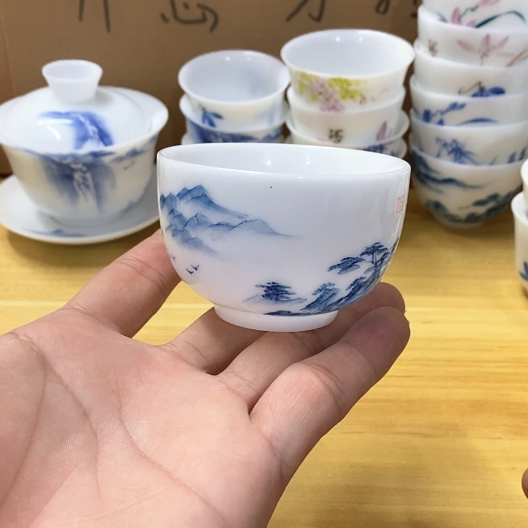 冰种玉瓷手绘主人杯(瑕)100