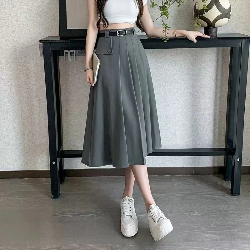 6055*半身裙女春秋新款高腰显瘦百搭包臀气质中长款A字裙子百褶裙