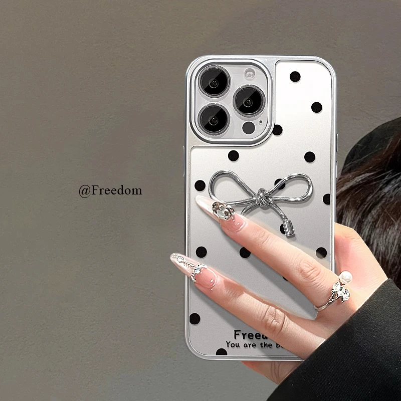适用苹果16promax手机壳新女款二合一iPhone14pro波点蝴蝶结创意