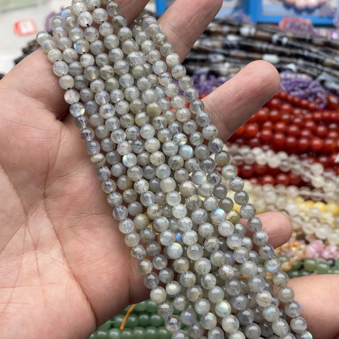 玛瑙/玉髓珠宝半成品未镶嵌一条装4mm灰月光圆珠