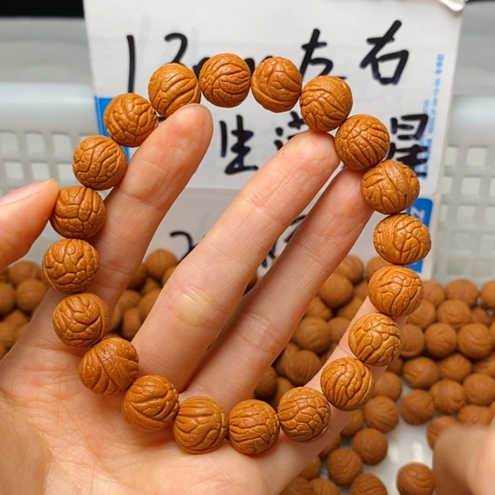 桃核手串文*12mm左右野生甲骨纹单圈