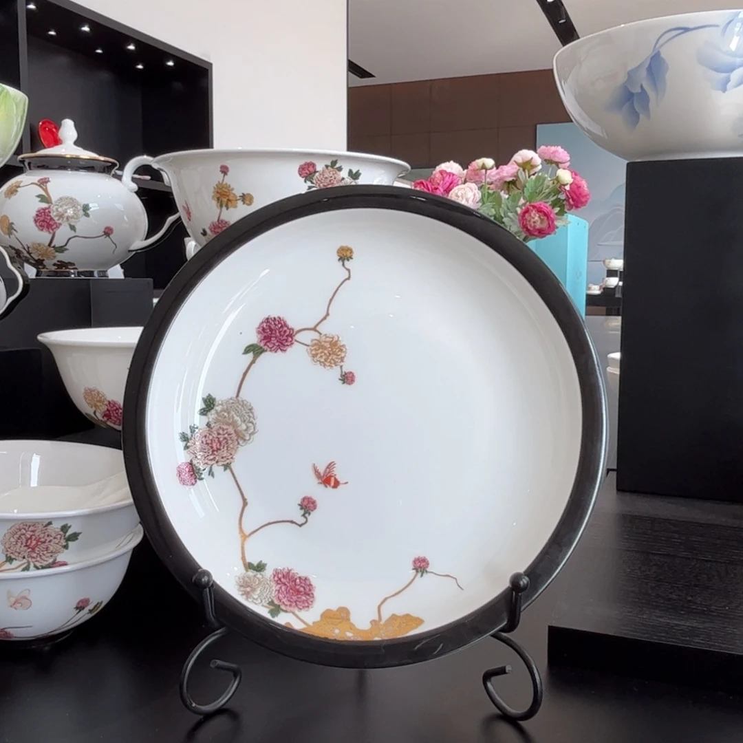 瓷片（合格品安全包装）花开富贵21cm餐盘