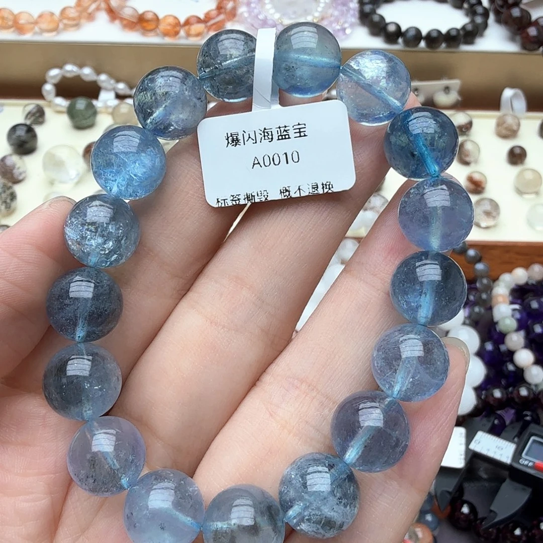 天然辰砂爆闪海蓝12mm