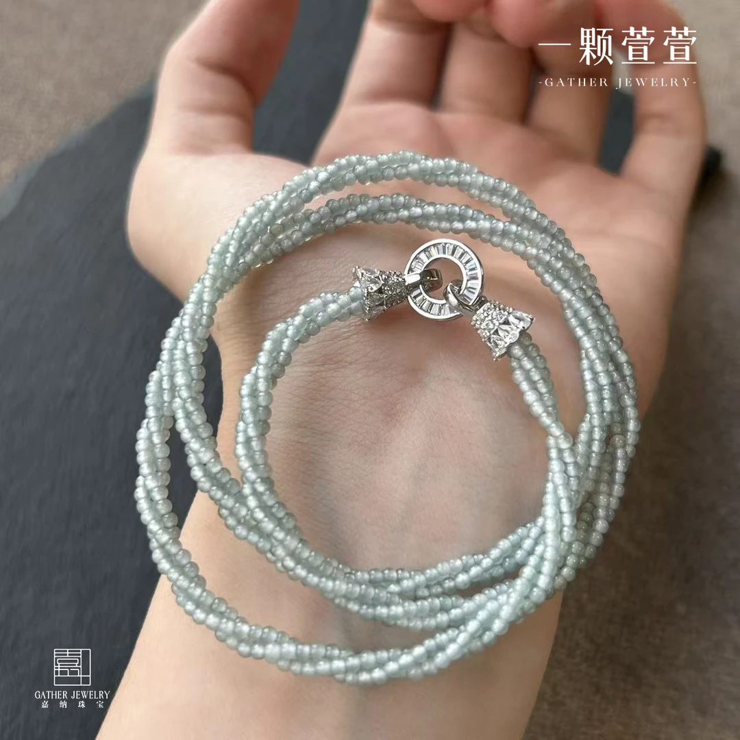 【碧波流光】扭扭麻花编织款翡翠小米珠项链630145极光珠珠