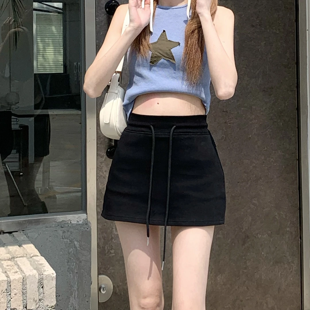 运动抽绳短裙夏季显瘦超短裙包臀裙半身裙裙裤女