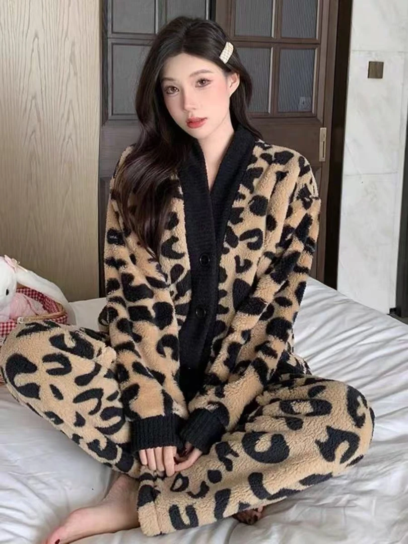 秋冬款新款睡衣加绒保暖宽松甜美居家月子服套装睡衣