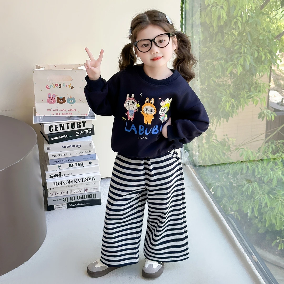 女童秋装套装2025新款洋气小女孩可爱卡通卫衣儿童春秋休闲两件套