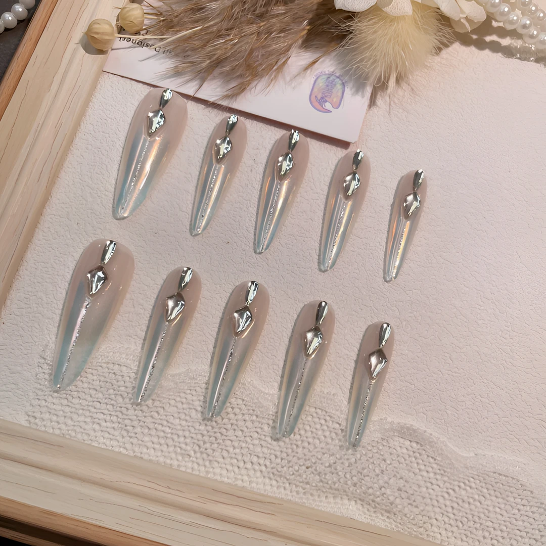 A2050『空灵渐变』甜酷空灵软烟萝镜面渐变水滴钻饰纯手工穿戴甲