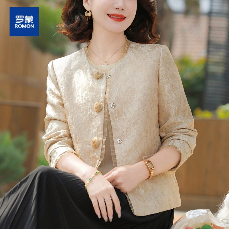 罗蒙时尚百搭潮流减龄亮肤款国风外套女中老年人妈妈装上衣女薄款