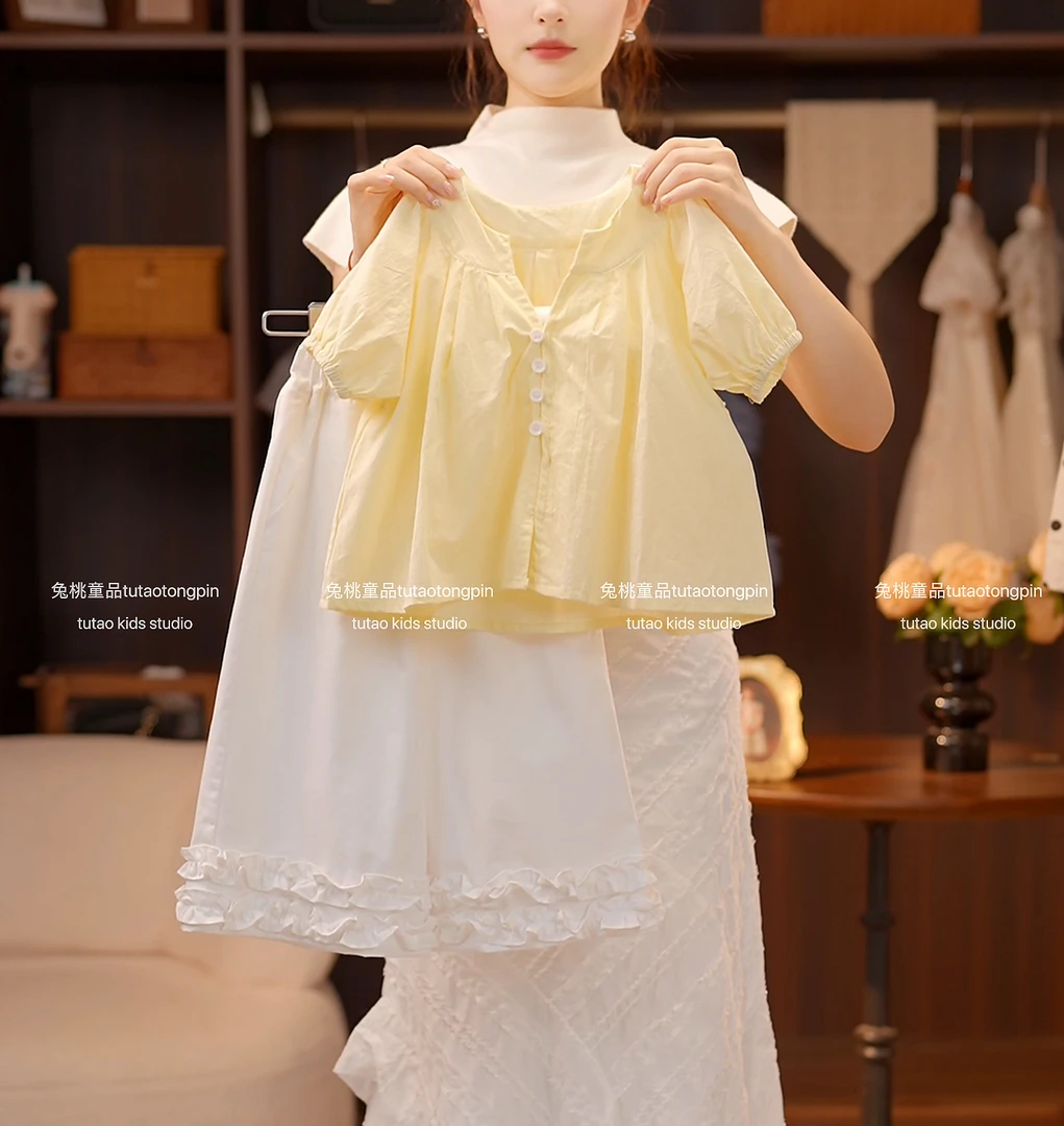 2025夏季女童薄款套头法式复古套装甜美阔腿宽松气质洋气时尚