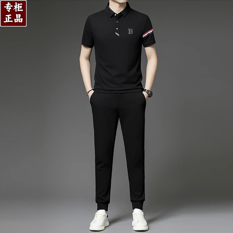 【专柜正品】夏季轻奢高档跑步休闲运动套装透气商务短袖polo衫潮流