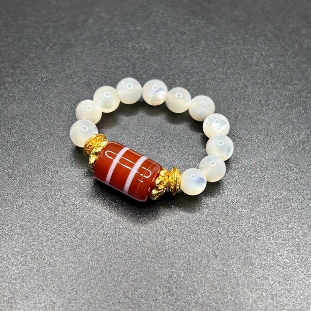 天然原矿无优化红肉双线药师玛瑙戒指戒圈