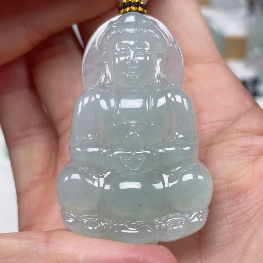 翡翠颈饰未镶嵌天然翡翠A货观音30号