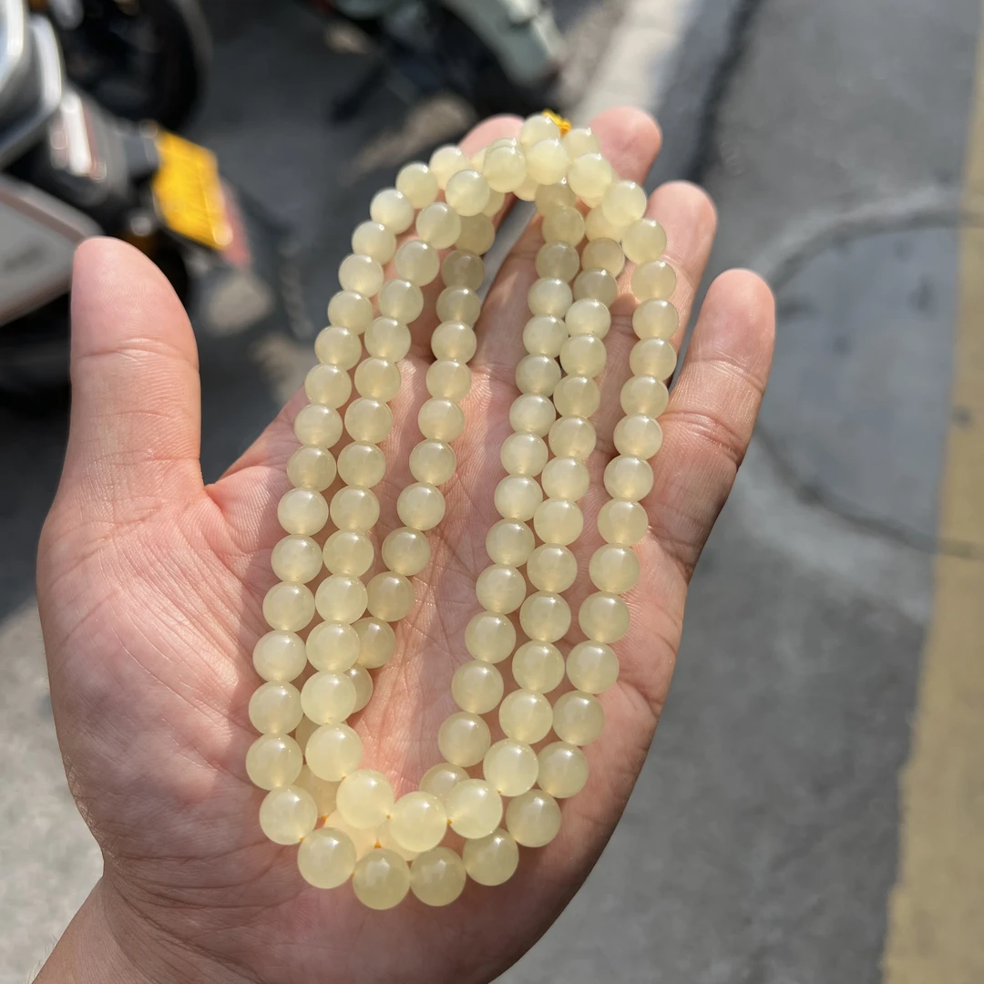 03 冰底蜂蜜水 长链108颗 卡8mm 手链手串和田玉 浅夏