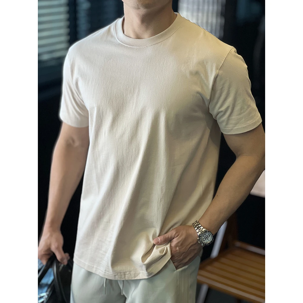 Design270G精梳棉无缝筒织重磅T恤男基础纯色短袖上衣春夏季男装