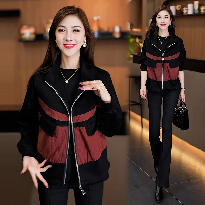 轻熟风撞色设计短外套女2025秋季新款妈妈装宽松显瘦小个子上衣潮