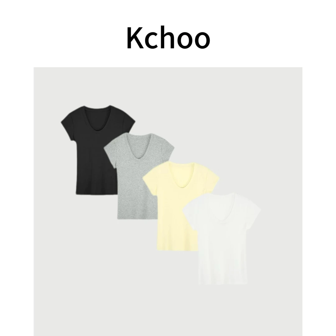 Kchoo杏仁领修身显瘦小众简约夏季纯色百搭遮肚子上衣遮肉最新款
