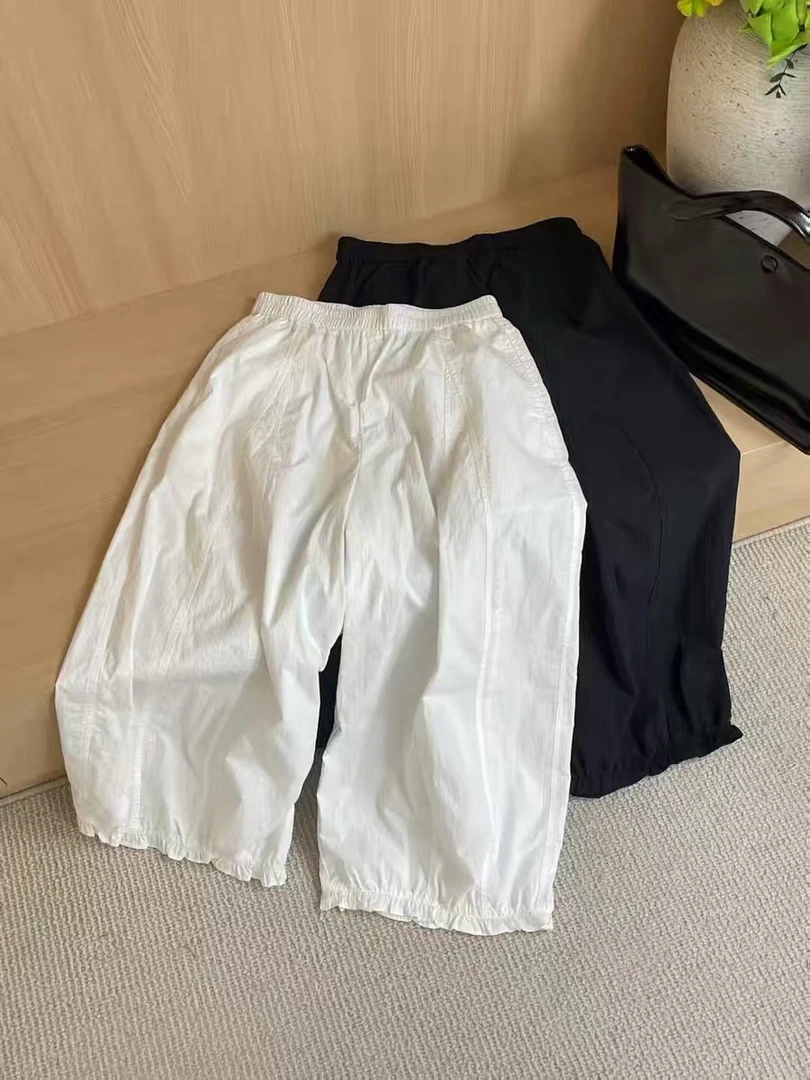 【621】夏季新款时尚松紧腰花边休闲裤女宽松显瘦百搭减龄灯笼裤