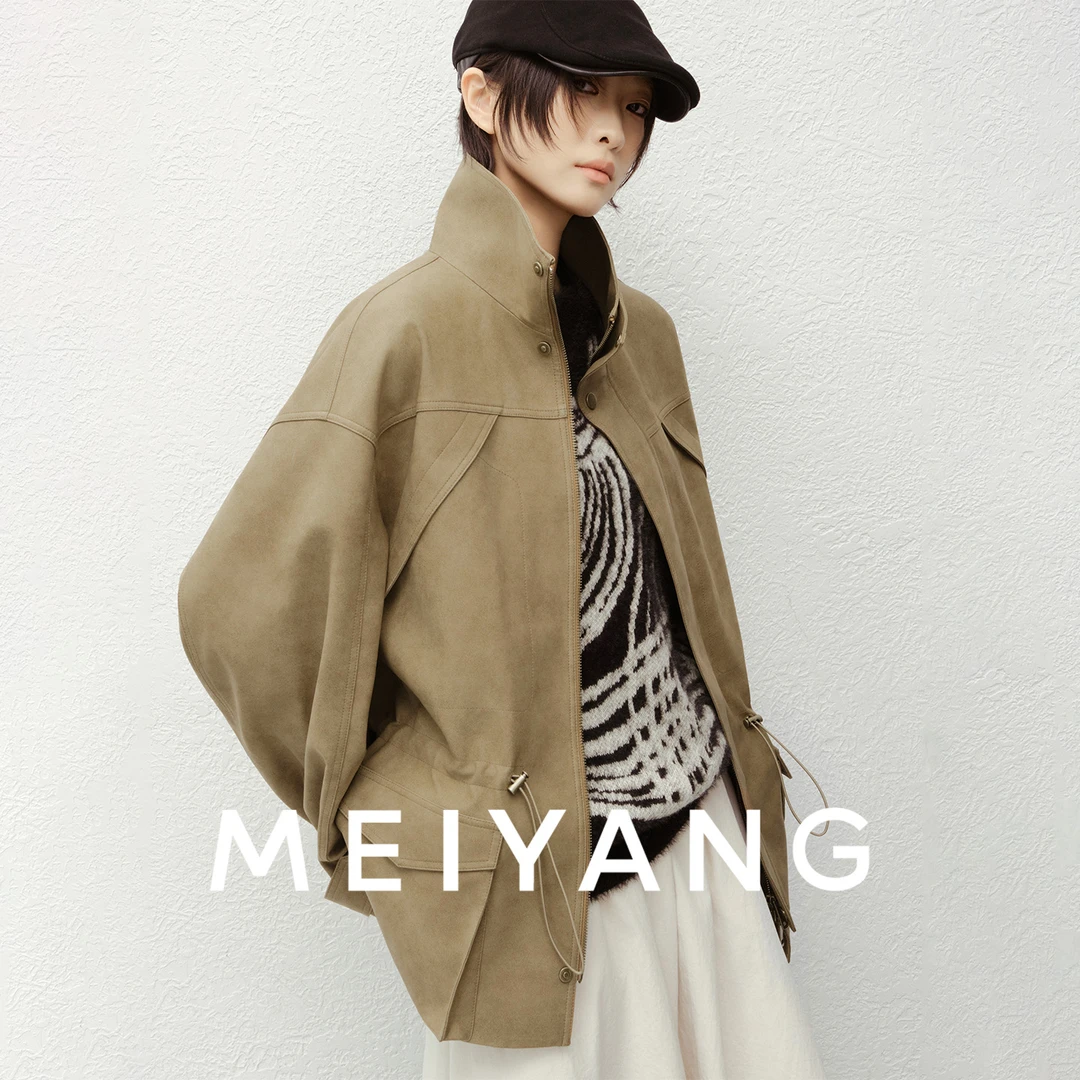 A美洋MEIYANG 折纸皮衣【暖系流光】 复古做旧擦色皮夹克外套-周四