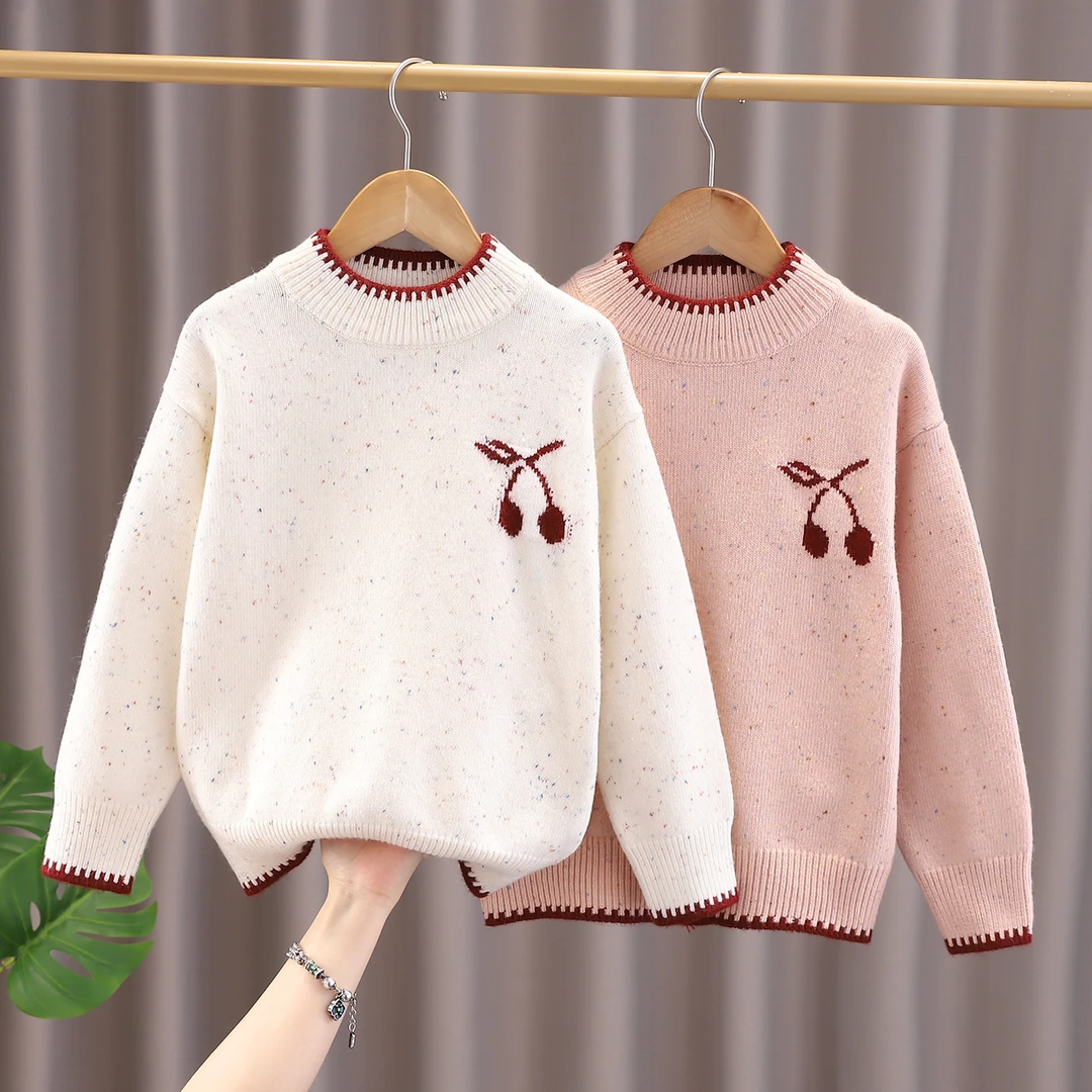 女童提花毛衣秋冬2025新款中大童圆领套头衫针织儿童百搭韩版上衣